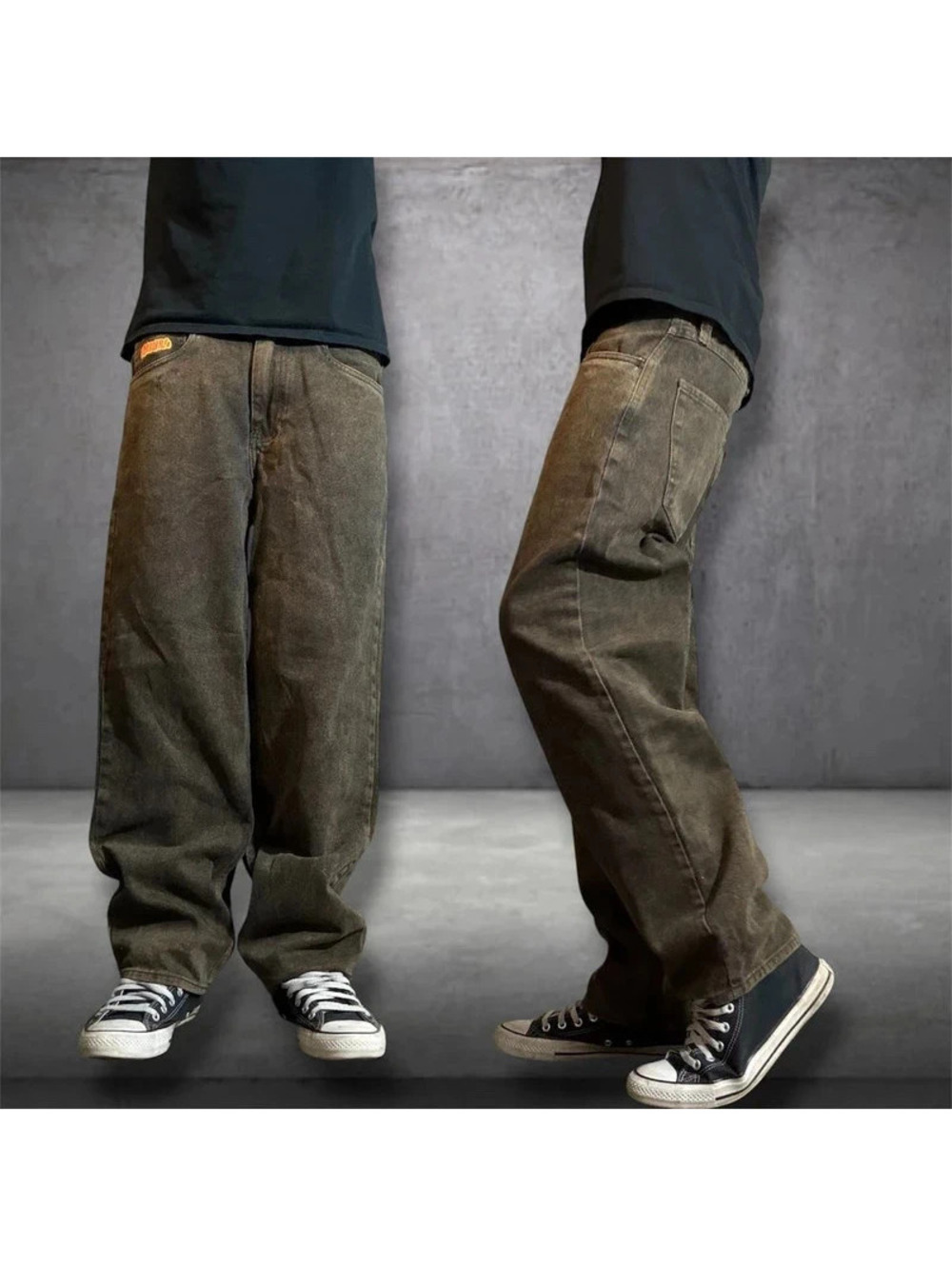 Y2K inspired baggy sun faded bleach tan black empyre jeans size 28